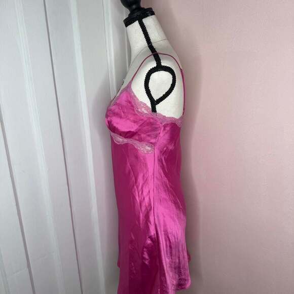 Vintage Hot Pink Satin Lace Trim Slip Dress, Size Small - Y2K Fairycore - Picture 3 of 5